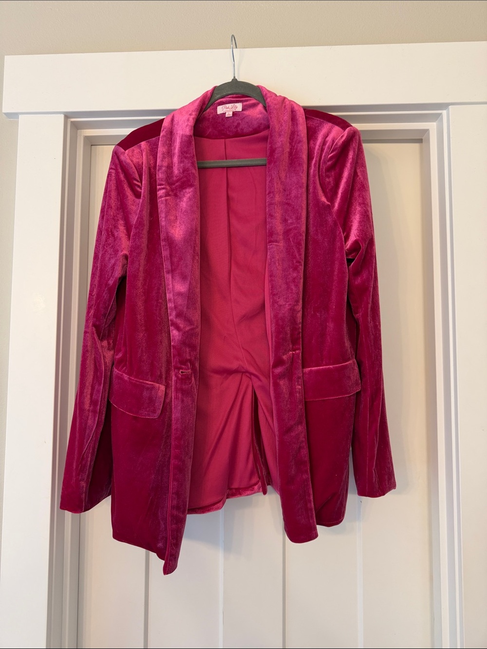 Pink Lily Velvet Open-Front Blazer Jacket - Fuchsia